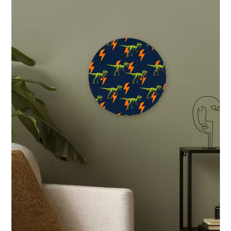 Bliksemschichten - Oranje - Dinosaurussen Wandcirkel kunststof plaat 5mm dik klein -sfeer3