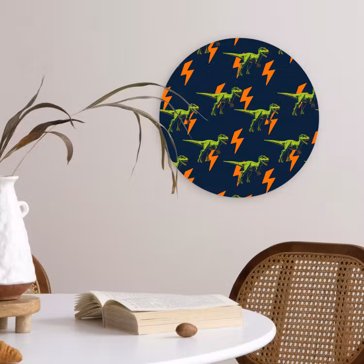 Bliksemschichten - Oranje - Dinosaurussen Wandcirkel kunststof plaat 5mm dik klein -sfeer4
