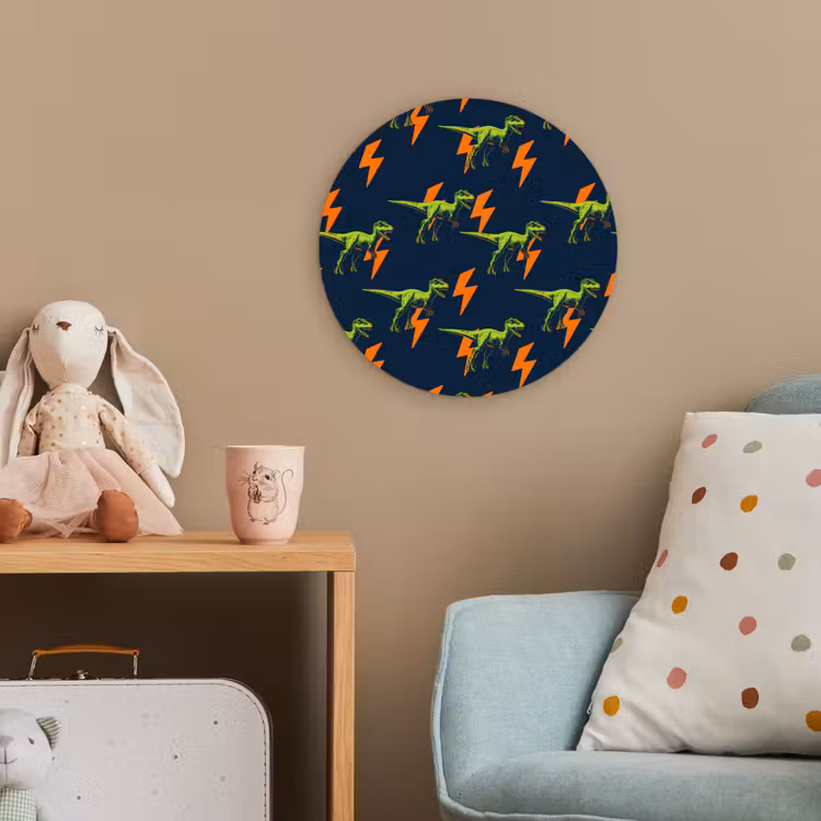 Bliksemschichten - Oranje - Dinosaurussen Wandcirkel kunststof plaat 5mm dik klein -tsfeer1_kind