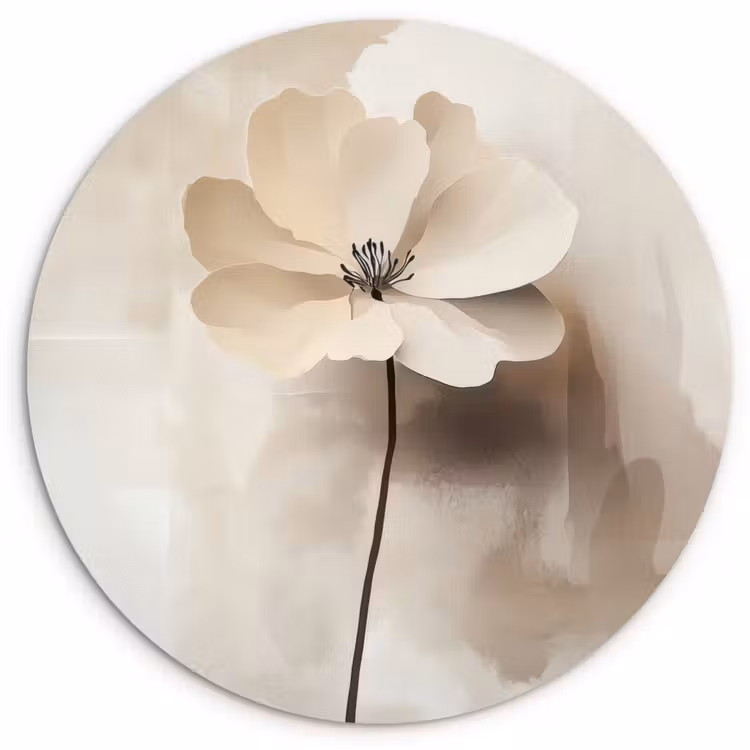 Bloem - Beige - Verf - Schaduw Wandcirkel kunststof plaat 5mm dik klein -3d
