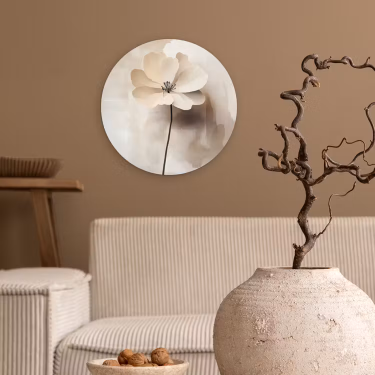 Bloem - Beige - Verf - Schaduw Wandcirkel kunststof plaat 5mm dik klein -sfeer1