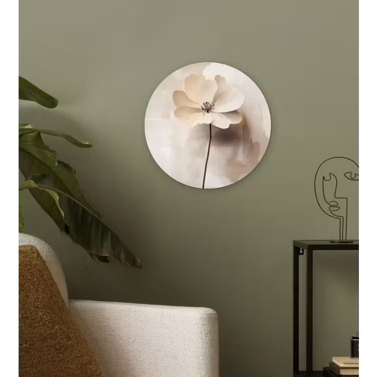 Bloem - Beige - Verf - Schaduw Wandcirkel kunststof plaat 5mm dik klein -sfeer3