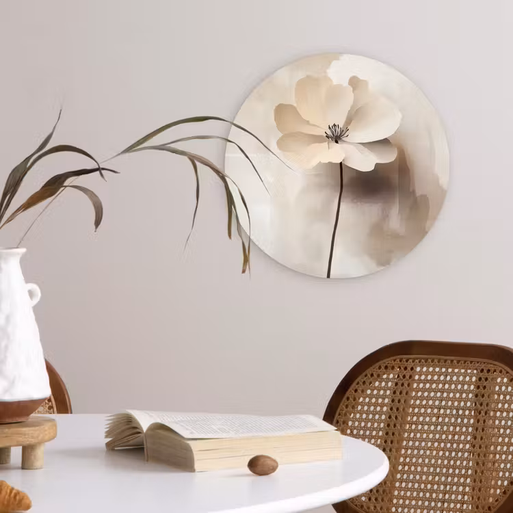 Bloem - Beige - Verf - Schaduw Wandcirkel kunststof plaat 5mm dik klein -sfeer4