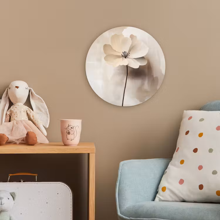 Bloem - Beige - Verf - Schaduw Wandcirkel kunststof plaat 5mm dik klein -tsfeer1_kind