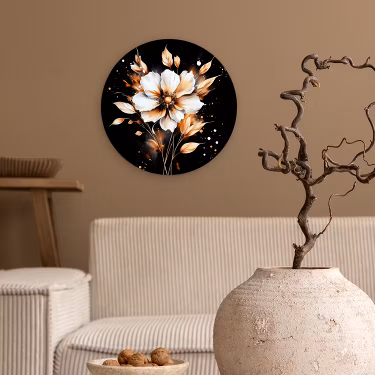 Bloem - Verf - Goud - Graffiti - Modern Wandcirkel kunststof plaat 5mm dik klein -sfeer1