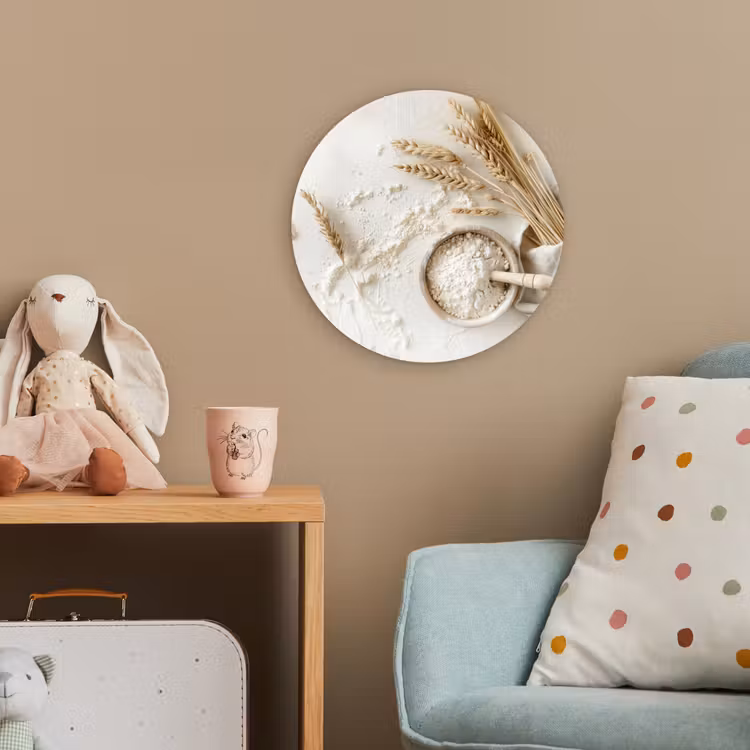 Bloem - Hout - Tarwe Wandcirkel kunststof plaat 5mm dik klein -tsfeer1_kind
