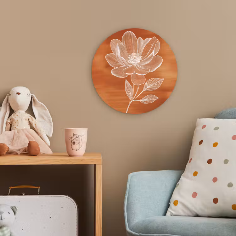 Bloem - Minimalistisch - Wit Wandcirkel kunststof plaat 5mm dik klein -tsfeer1_kind