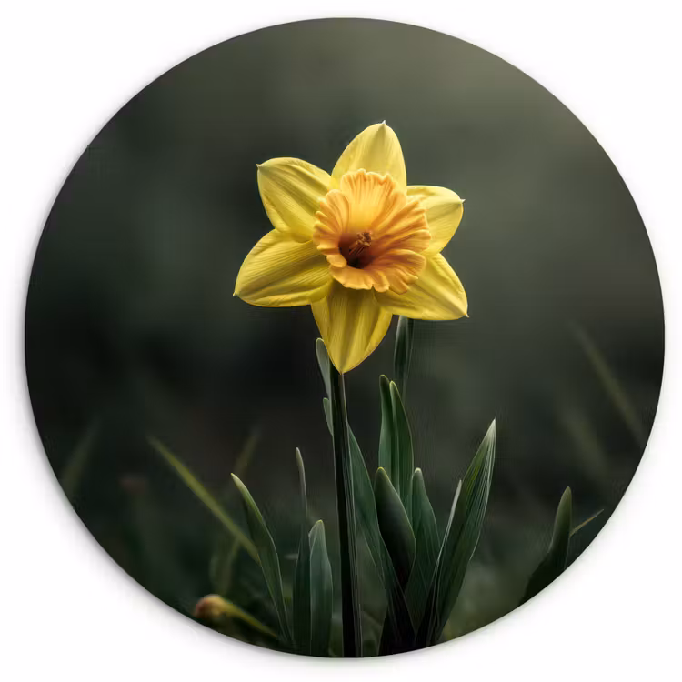 Bloem - Narcis - Gras - Geel Wandcirkel kunststof plaat 5mm dik klein -3d
