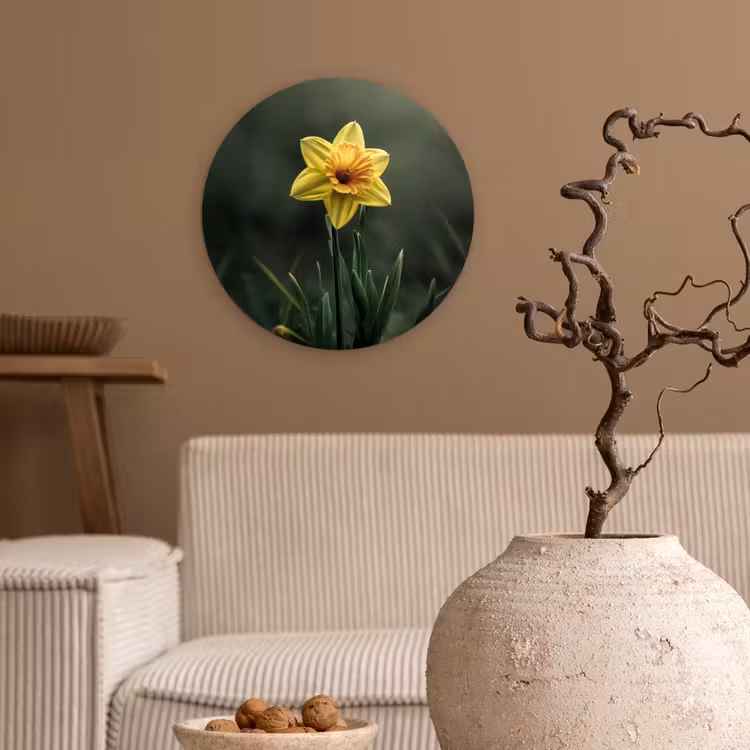 Bloem - Narcis - Gras - Geel Wandcirkel kunststof plaat 5mm dik klein -sfeer1
