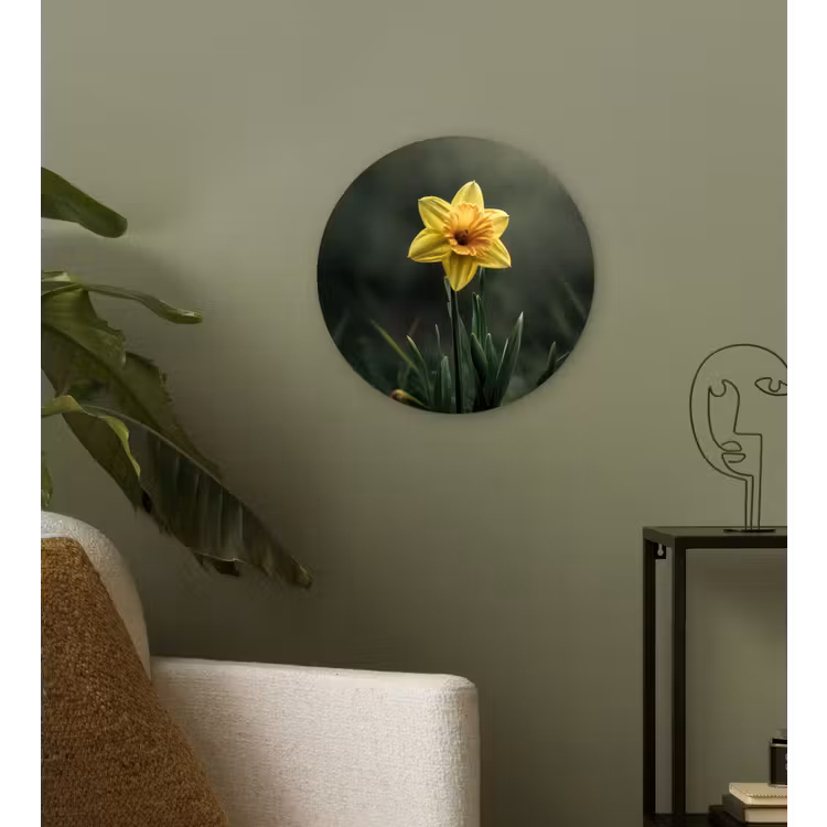 Bloem - Narcis - Gras - Geel Wandcirkel kunststof plaat 5mm dik klein -sfeer3
