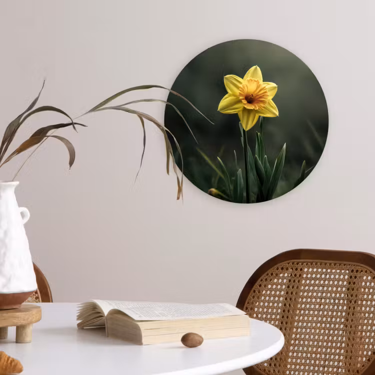 Bloem - Narcis - Gras - Geel Wandcirkel kunststof plaat 5mm dik klein -sfeer4