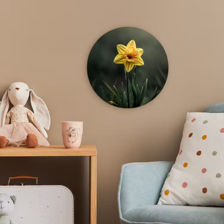 Bloem - Narcis - Gras - Geel Wandcirkel kunststof plaat 5mm dik klein -tsfeer1_kind