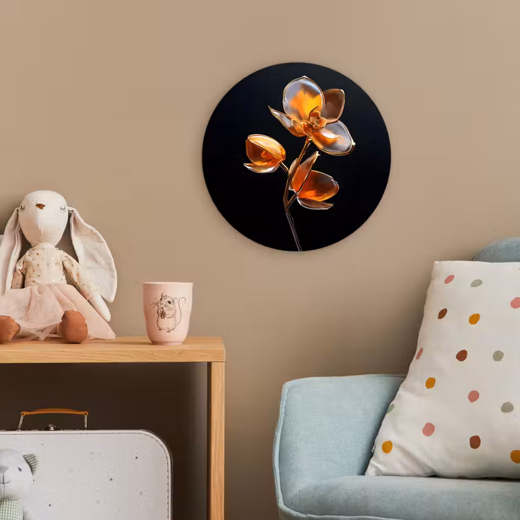 Bloem - Orchidee - Oranje Wandcirkel kunststof plaat 5mm dik klein -tsfeer1_kind
