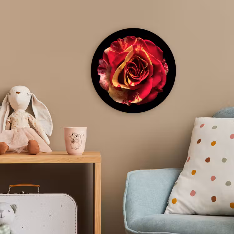 Bloem - Roos - Rood - Zwart Wandcirkel kunststof plaat 5mm dik klein -tsfeer1_kind