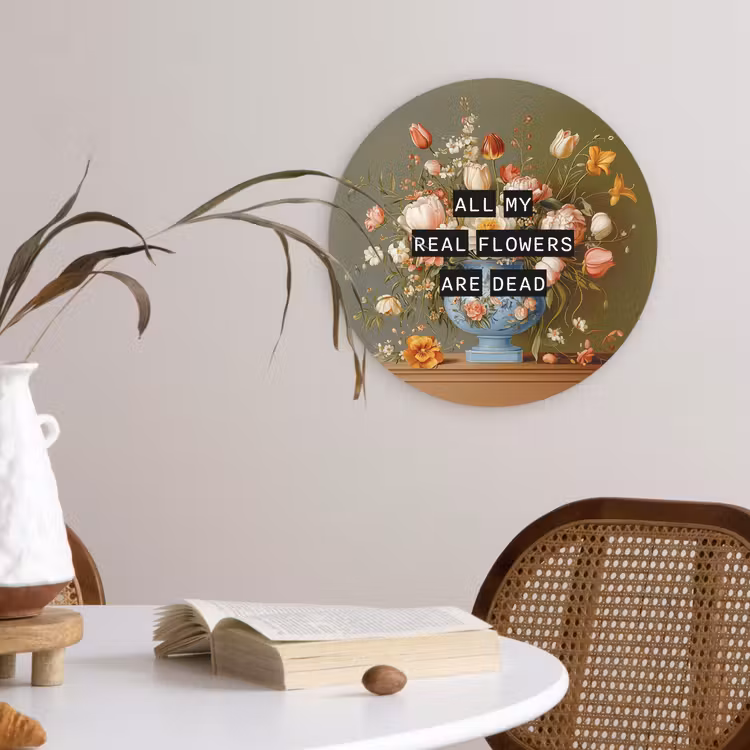 Bloem - Quote - Vintage - Art Wandcirkel kunststof plaat 5mm dik klein -sfeer4
