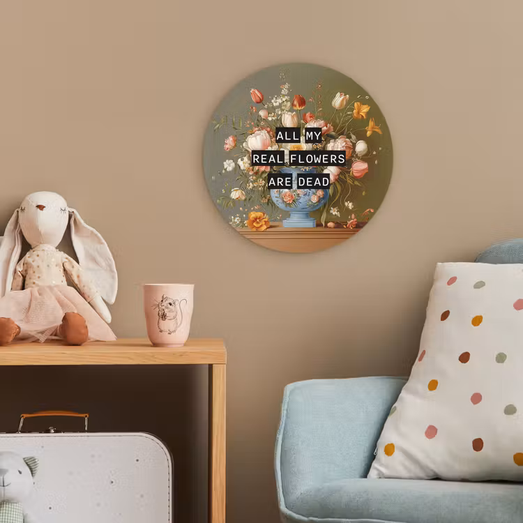 Bloem - Quote - Vintage - Art Wandcirkel kunststof plaat 5mm dik klein -tsfeer1_kind