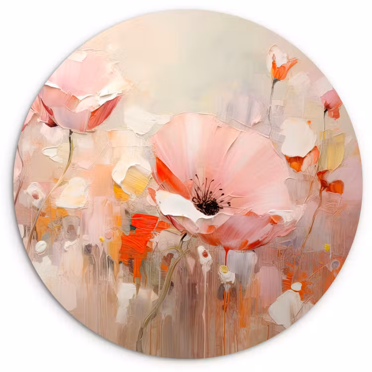 Bloemen - Watercolor - Roze - Abstract - Kunst Wandcirkel kunststof plaat 5mm dik klein -3d
