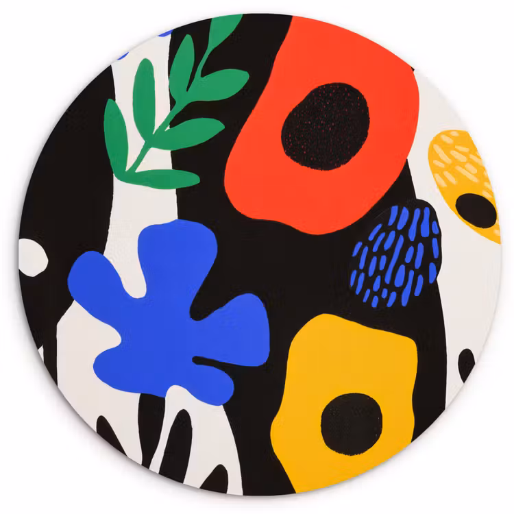 Bloemen - Bladeren - Abstract - Zwart Wandcirkel kunststof plaat 5mm dik klein -3d
