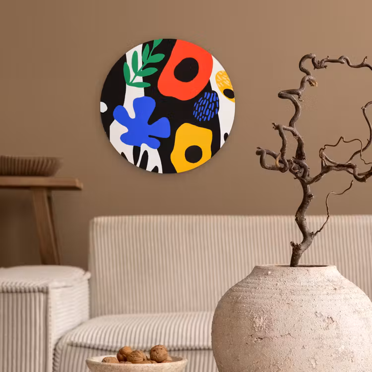 Bloemen - Bladeren - Abstract - Zwart Wandcirkel kunststof plaat 5mm dik klein -sfeer1