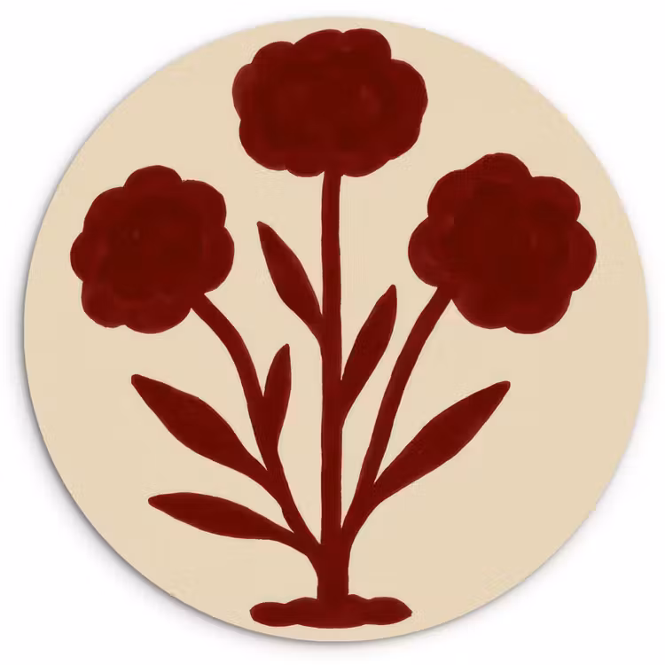 Bloemen - Bladeren - Rood - Minimalistisch Wandcirkel kunststof plaat 5mm dik klein -3d