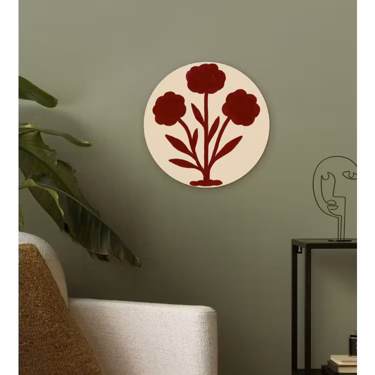 Bloemen - Bladeren - Rood - Minimalistisch Wandcirkel kunststof plaat 5mm dik klein -sfeer3