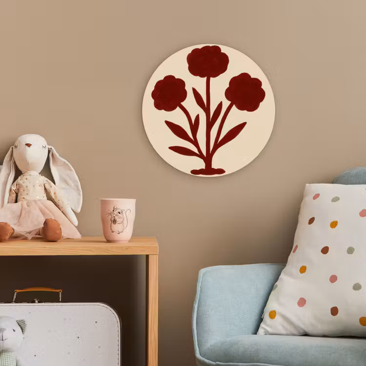 Bloemen - Bladeren - Rood - Minimalistisch Wandcirkel kunststof plaat 5mm dik klein -tsfeer1_kind