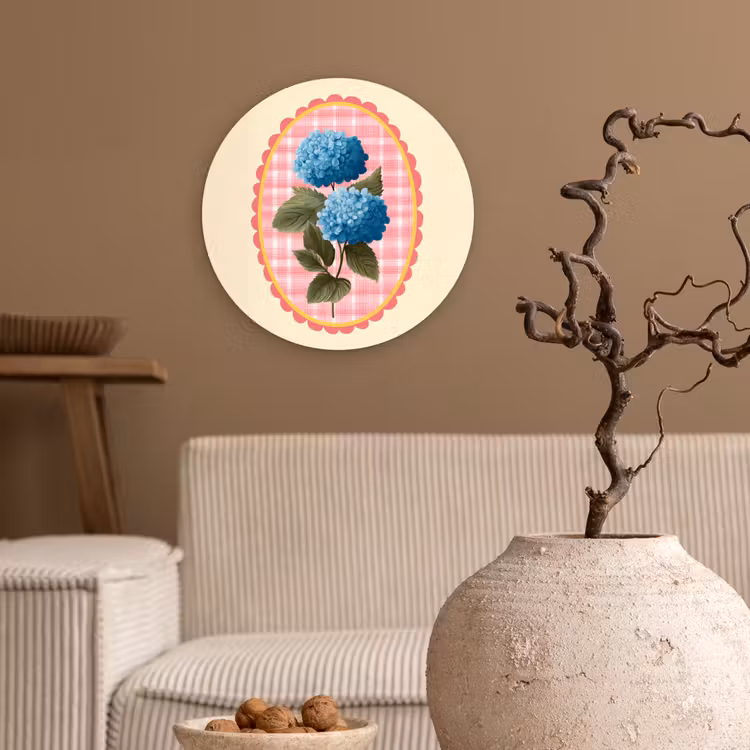 Bloemen - Blauw - Lijst - Bladeren Wandcirkel kunststof plaat 5mm dik klein -sfeer1