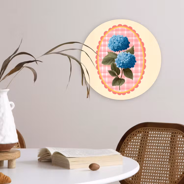Bloemen - Blauw - Lijst - Bladeren Wandcirkel kunststof plaat 5mm dik klein -sfeer4