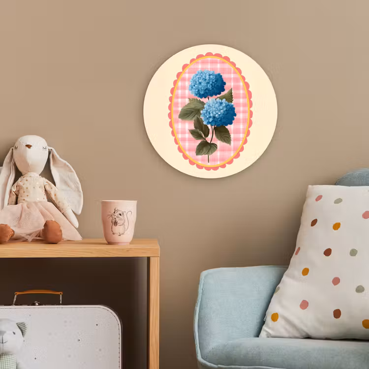 Bloemen - Blauw - Lijst - Bladeren Wandcirkel kunststof plaat 5mm dik klein -tsfeer1_kind