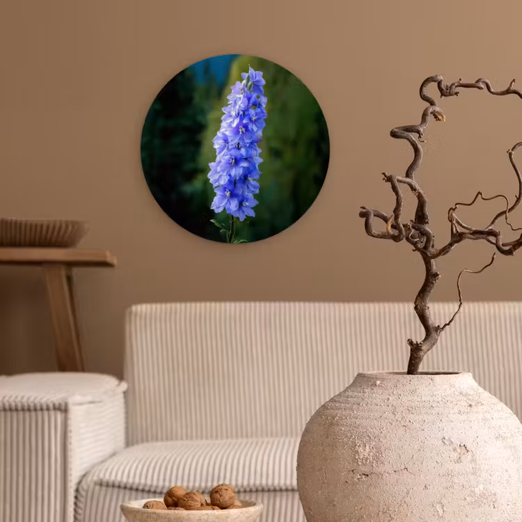 Bloemen - Blauw - Dennenboom Wandcirkel kunststof plaat 5mm dik klein -sfeer1