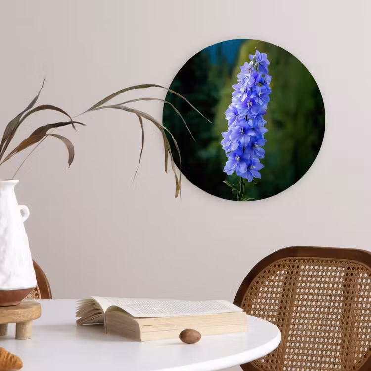Bloemen - Blauw - Dennenboom Wandcirkel kunststof plaat 5mm dik klein -sfeer4