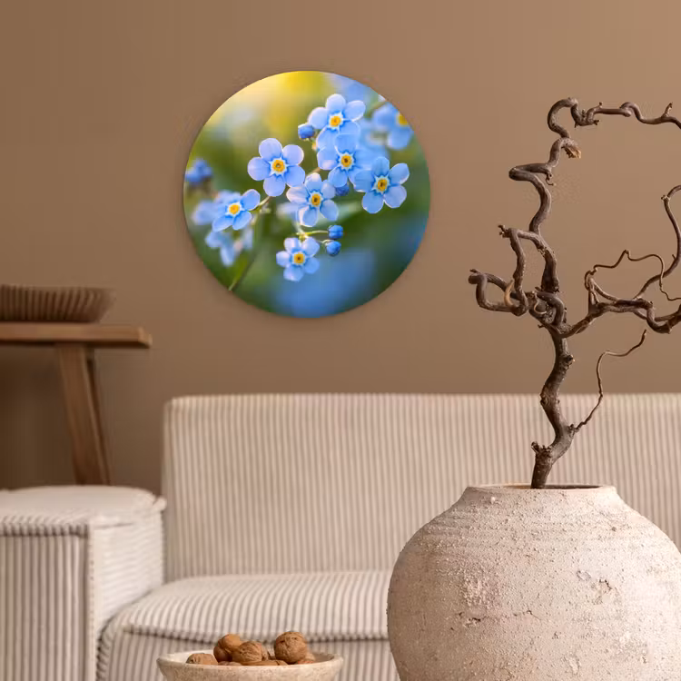 Bloemetjes - Blauw - Vergeet mij nietjes Wandcirkel kunststof plaat 5mm dik klein -sfeer1