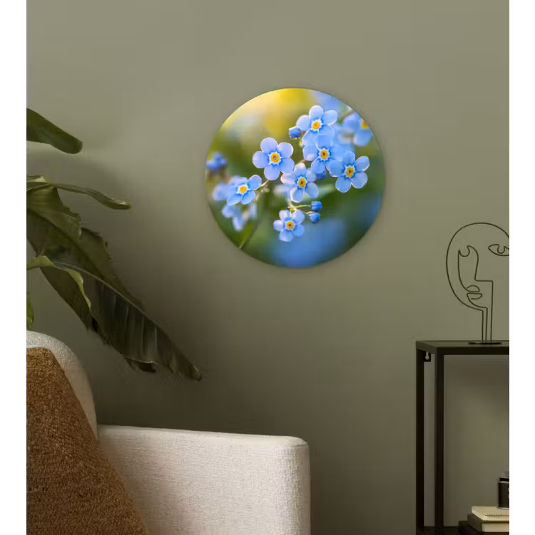 Bloemetjes - Blauw - Vergeet mij nietjes Wandcirkel kunststof plaat 5mm dik klein -sfeer3