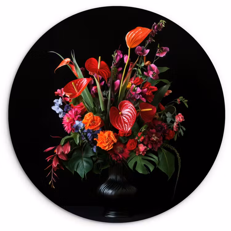 Bloemen - Boeket - Sierlijk Wandcirkel kunststof plaat 5mm dik klein -3d