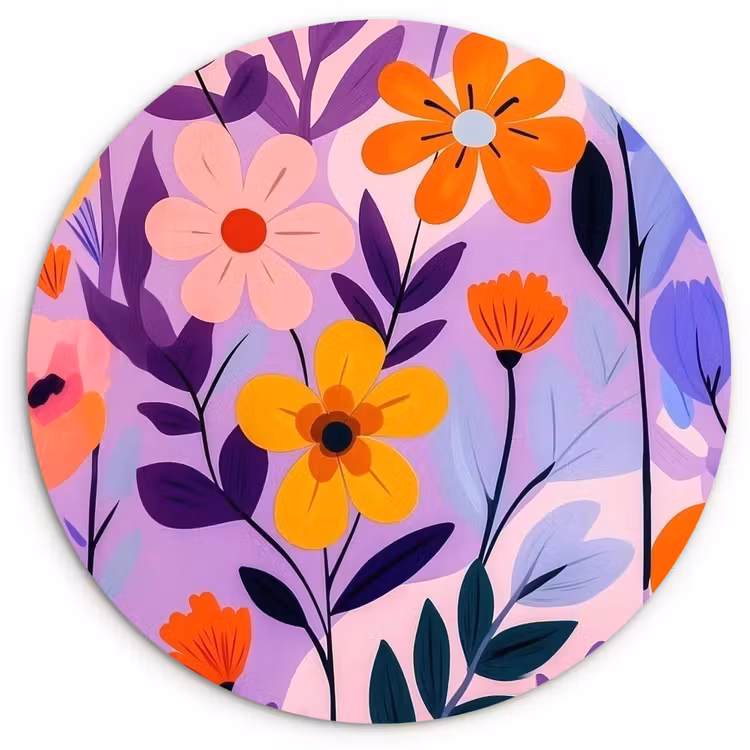 Bloemen - Kleurrijk - Bladeren Wandcirkel kunststof plaat 5mm dik klein -3d