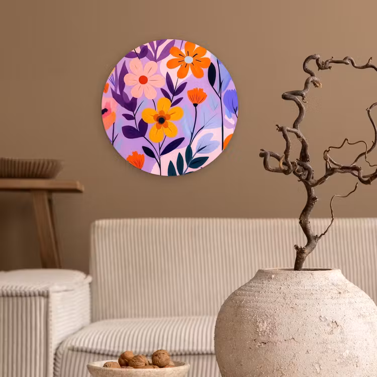 Bloemen - Kleurrijk - Bladeren Wandcirkel kunststof plaat 5mm dik klein -sfeer1