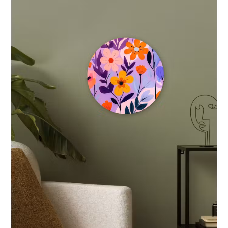 Bloemen - Kleurrijk - Bladeren Wandcirkel kunststof plaat 5mm dik klein -sfeer3