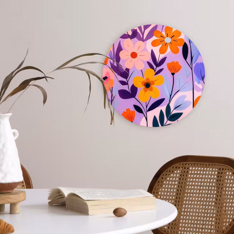 Bloemen - Kleurrijk - Bladeren Wandcirkel kunststof plaat 5mm dik klein -sfeer4