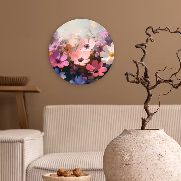 Bloemen - Kleurrijk - Bloei Wandcirkel kunststof plaat 5mm dik klein -sfeer1