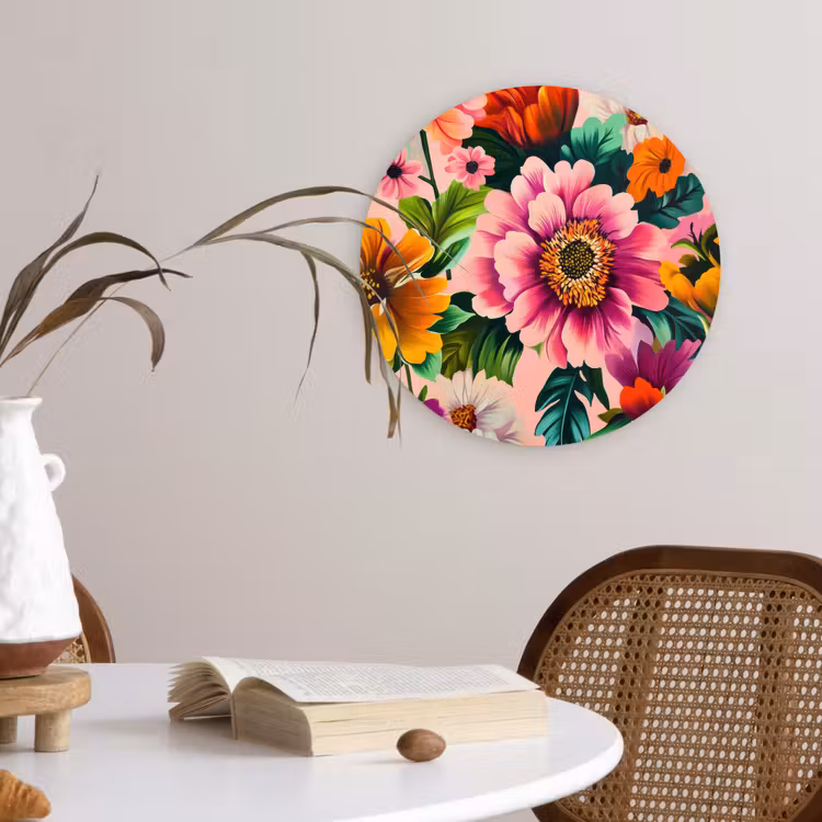 Bloemen - Kleurrijk - Roze Wandcirkel kunststof plaat 5mm dik klein -sfeer4