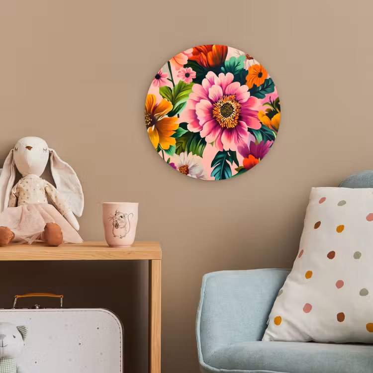 Bloemen - Kleurrijk - Roze Wandcirkel kunststof plaat 5mm dik klein -tsfeer1_kind