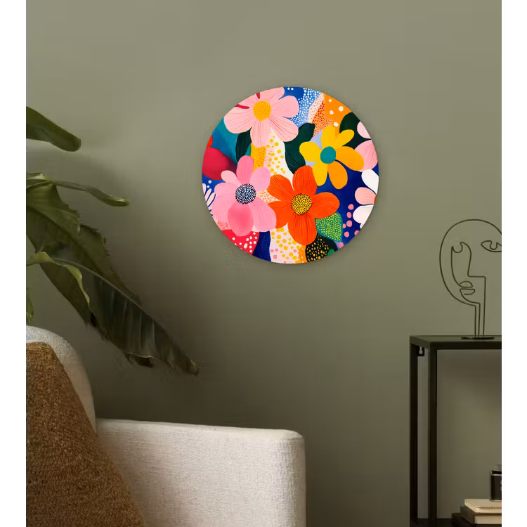 Bloemen - Kleurrijk - Stippen Wandcirkel kunststof plaat 5mm dik klein -sfeer3