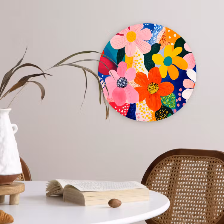 Bloemen - Kleurrijk - Stippen Wandcirkel kunststof plaat 5mm dik klein -sfeer4