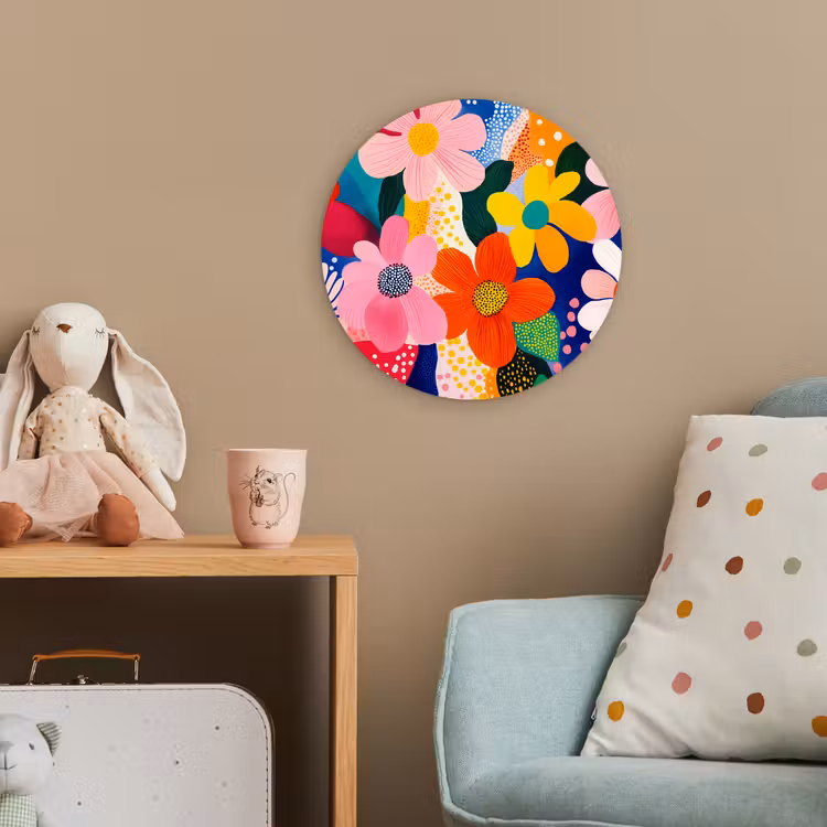 Bloemen - Kleurrijk - Stippen Wandcirkel kunststof plaat 5mm dik klein -tsfeer1_kind