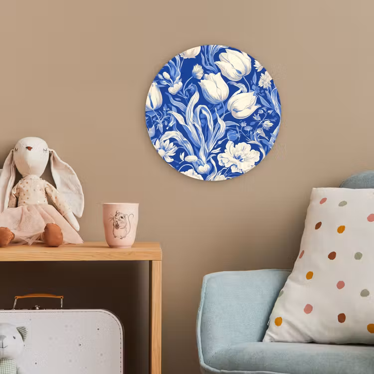 Bloemen - Delfts Blauw - Patroon - Tulp Wandcirkel kunststof plaat 5mm dik klein -tsfeer1_kind