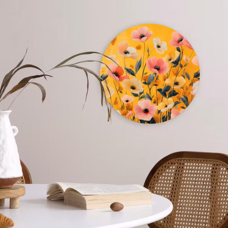 Bloemen - Veld - Geel Wandcirkel kunststof plaat 5mm dik klein -sfeer4