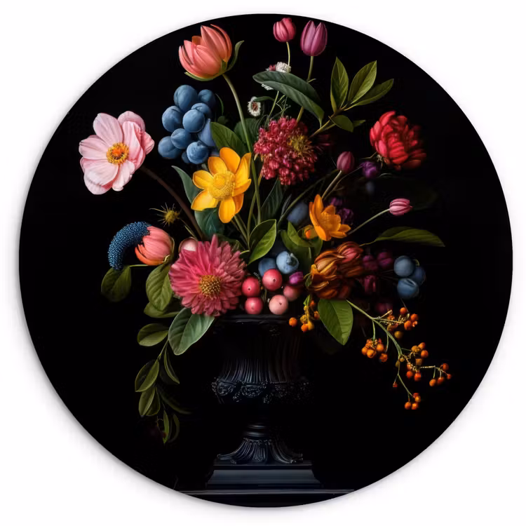 Bloemen - Vrolijk - Vaas Wandcirkel kunststof plaat 5mm dik klein -3d