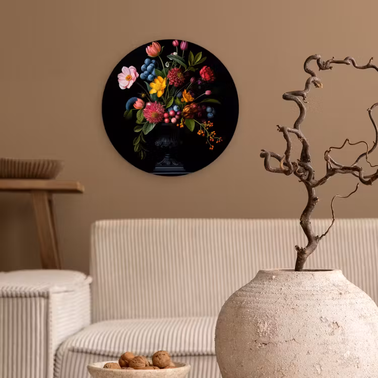 Bloemen - Vrolijk - Vaas Wandcirkel kunststof plaat 5mm dik klein -sfeer1