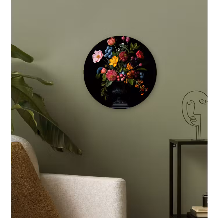 Bloemen - Vrolijk - Vaas Wandcirkel kunststof plaat 5mm dik klein -sfeer3