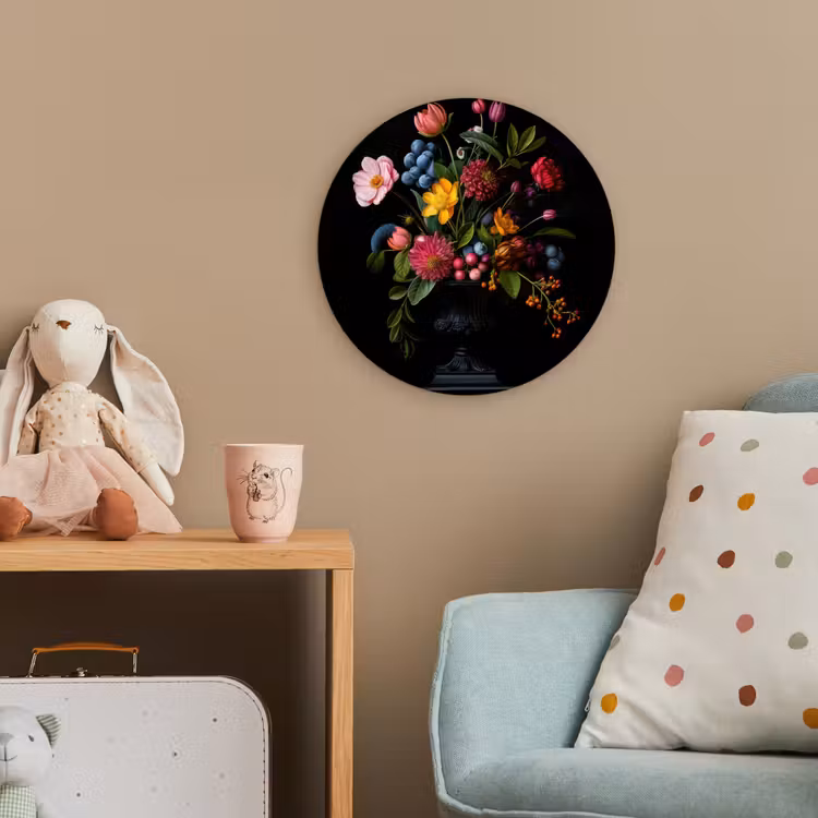 Bloemen - Vrolijk - Vaas Wandcirkel kunststof plaat 5mm dik klein -tsfeer1_kind